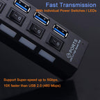 Multi Ports USB HUB 3.0 4/7 Ports Portable Super Speed 5Gbps Multiple USB Port Expander with Switches Power Adapter For PC