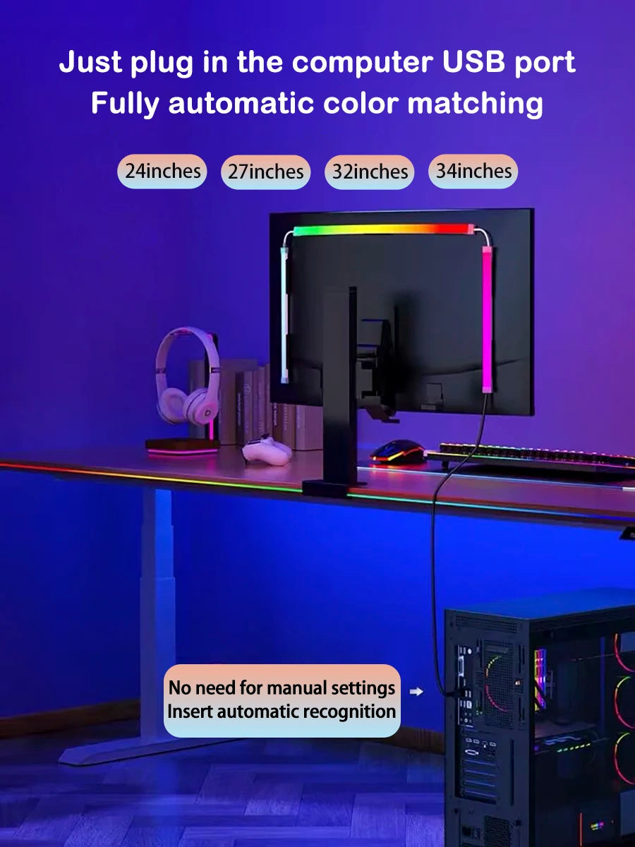 Smart LED Gaming Strip Light Computer Monitor Backlight Sync Strip Light RGB Light Bar Screen USB Gaming Bedroom Decor Lamp