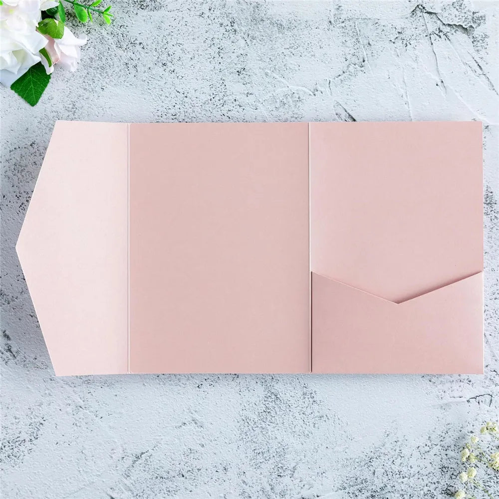 5pcs 18x13cm Pink Envelopes for Wedding Invitation Birthday Anniversary Thick Tri-Fold Envelope Greeting Card Pocket Envelope