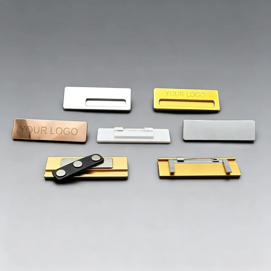Personalized Name Tags Free Design No MOQ Rectangle Metal Engraved Nameplate Custom Logo Staff Employee ID Name Badge