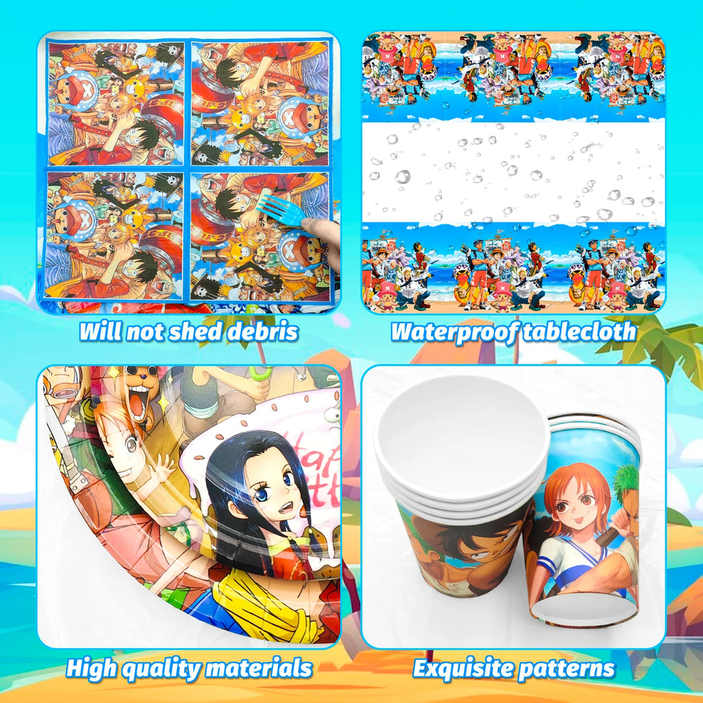 117 Pcs One Piece Party Supplies-One Piece Party Banner Balloons Cake Topper Plates Etc One Piece Birthday Party Decorations