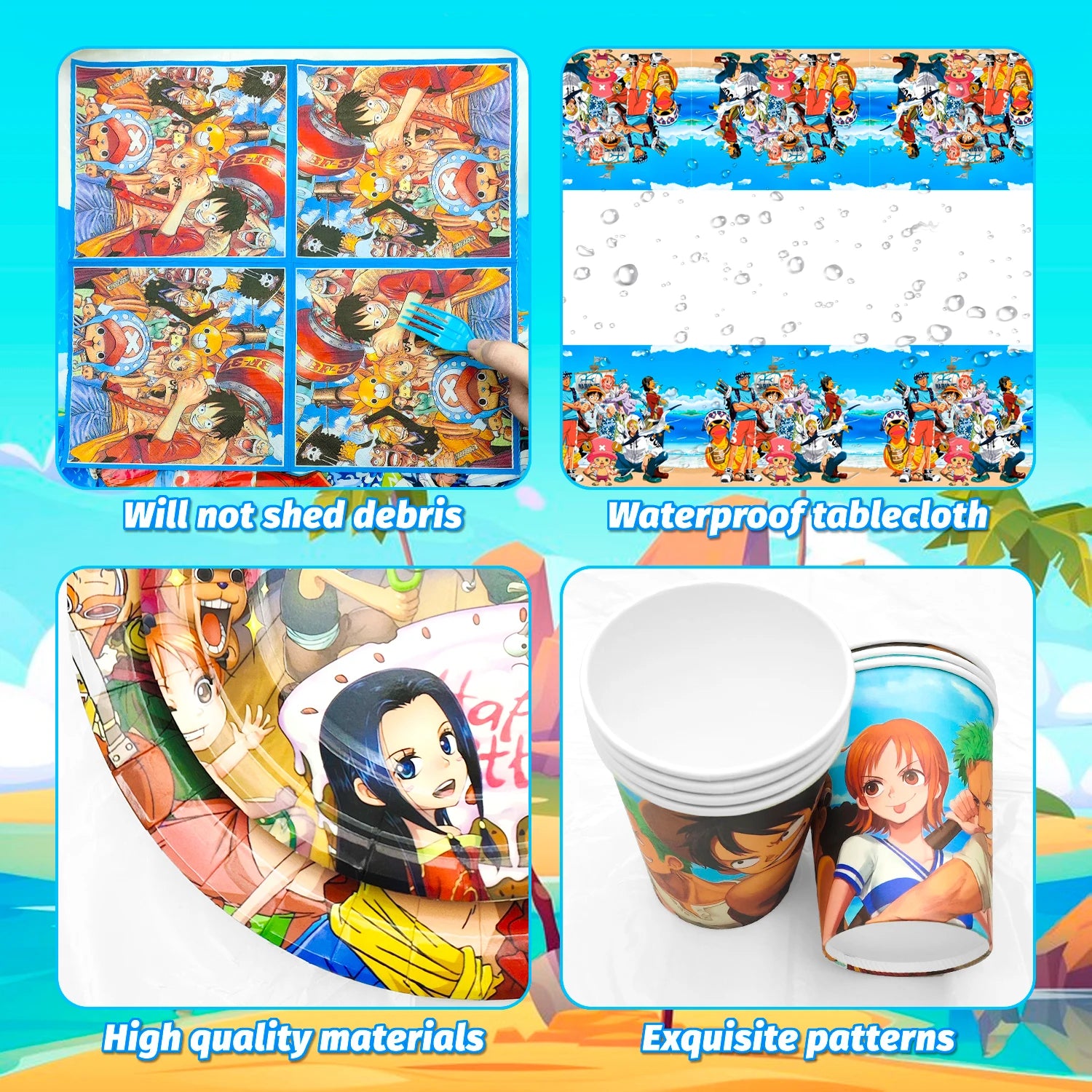 117 Pcs One Piece Party Supplies-One Piece Party Banner Balloons Cake Topper Plates Etc One Piece Birthday Party Decorations