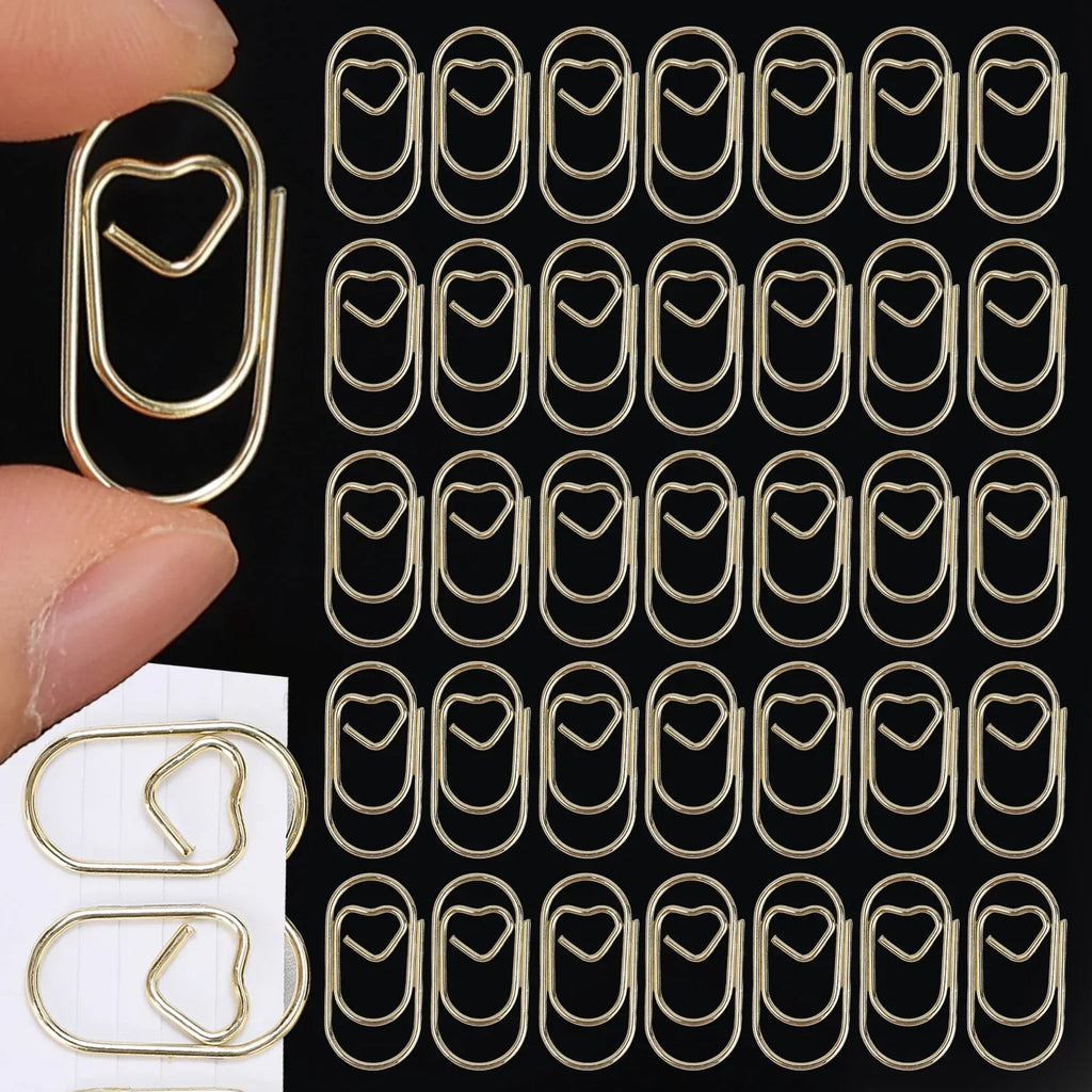 50/100Pcs 20mm Mini Metal Paper Clip Gold Heart Shape Clip Bookmark Binder Invoice PaperClips Office Supplies Student stationery