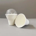 50pcs Disposable Biodegradable Paper Cup 300ml Ice Cream Tiramisu Handheld Cup with Lid White Eco-friendly Dessert Packaging Mug
