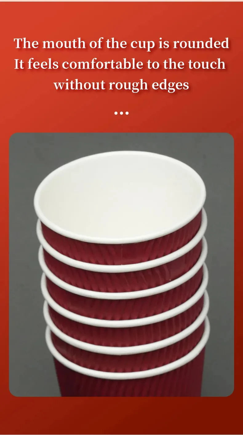 Red Corrugated Disposable Coffee Cups Heat Insulation Cups with Straw for Hot Beverage Ideal for Party Christmas New Year Supply