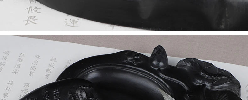 Carving Ink Stone Lotus Shaped Natural Calligraphy Rock Grinding Inkstone Plate Chinese Painting Calligraphie Strong Ink Inkslab