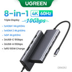 UGREEN Triple Display USB C HUB 10Gbps 4K HDMI Adapter 8-in-1 Splitter with HDMI DP USB3.2 PD 100W Dock for MacBook Pro Air PC