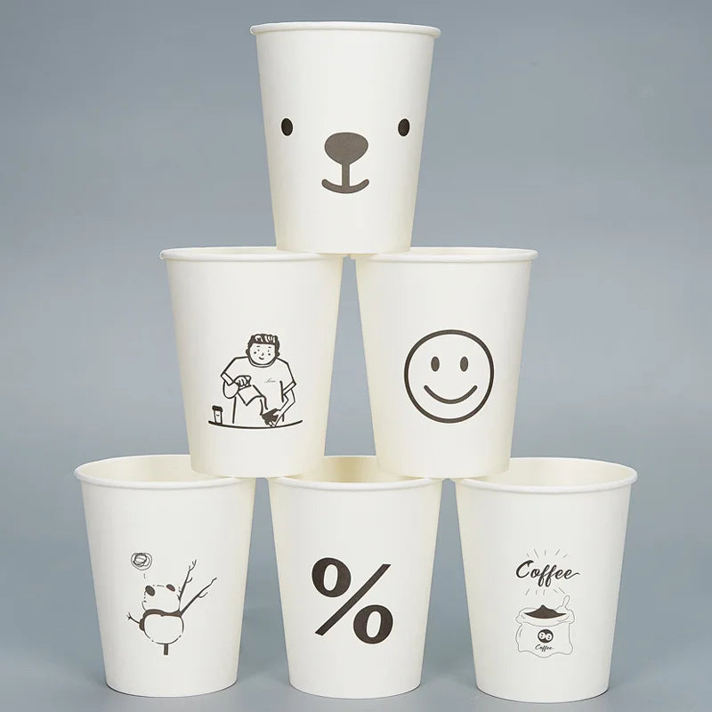 50pcs 250ml Paper Cups Natural Pulp Personalized Disposable Coffee Tea Milk Cup Drinking Accessories Camping Party Supplies종이컵