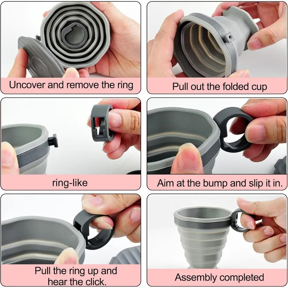 Plastic Portable Folding Cup, Reusable Silicone Coffee Cup, Portable Cup Set, Suitable for Camping and Hiking Easy To Clean