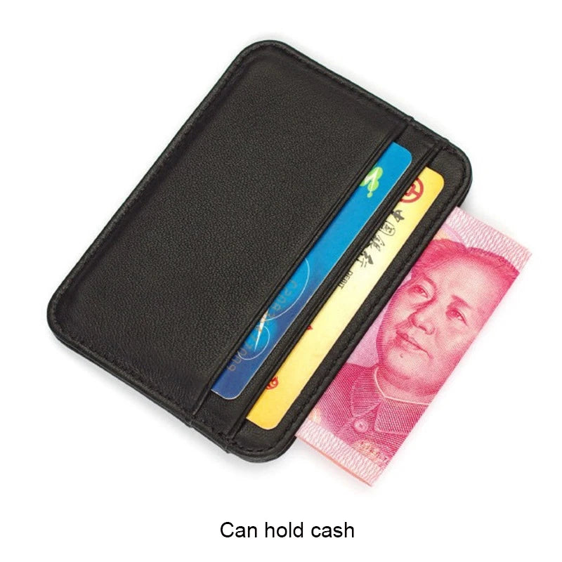 Genuine Leather Card Holder Slim Business Card ID Holder Credit Card Case Thin Small Wallet for Men Cardholder Sticker Black