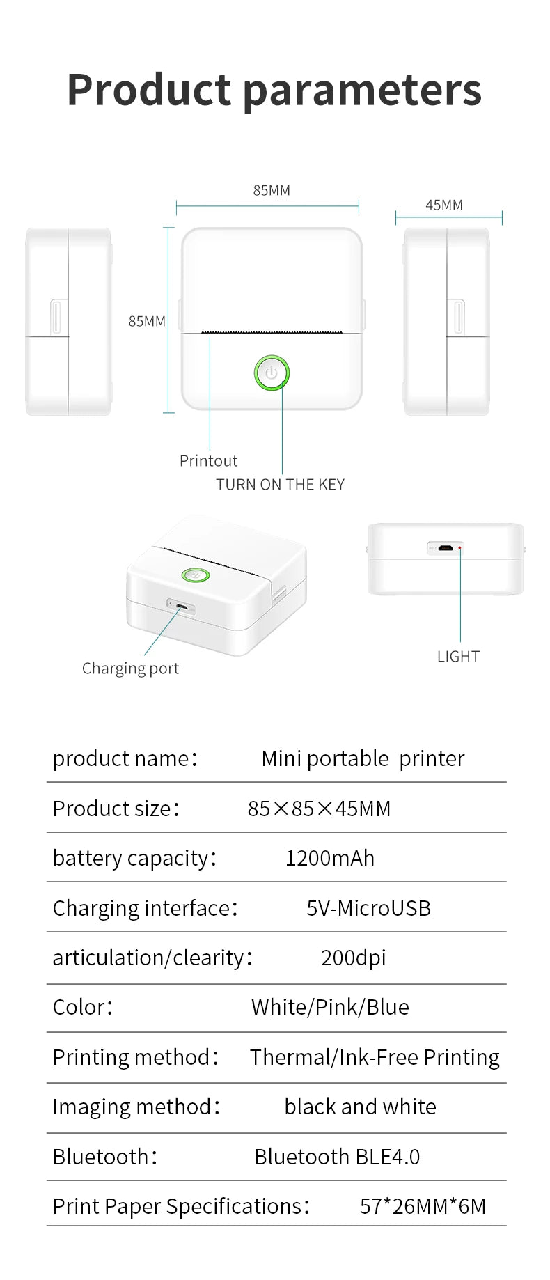 X6 Mini HD Portable Label Thermal Printer Endurance Bluetooth Printer for Student Error Title Note Wrong Pocket Inkless Printing