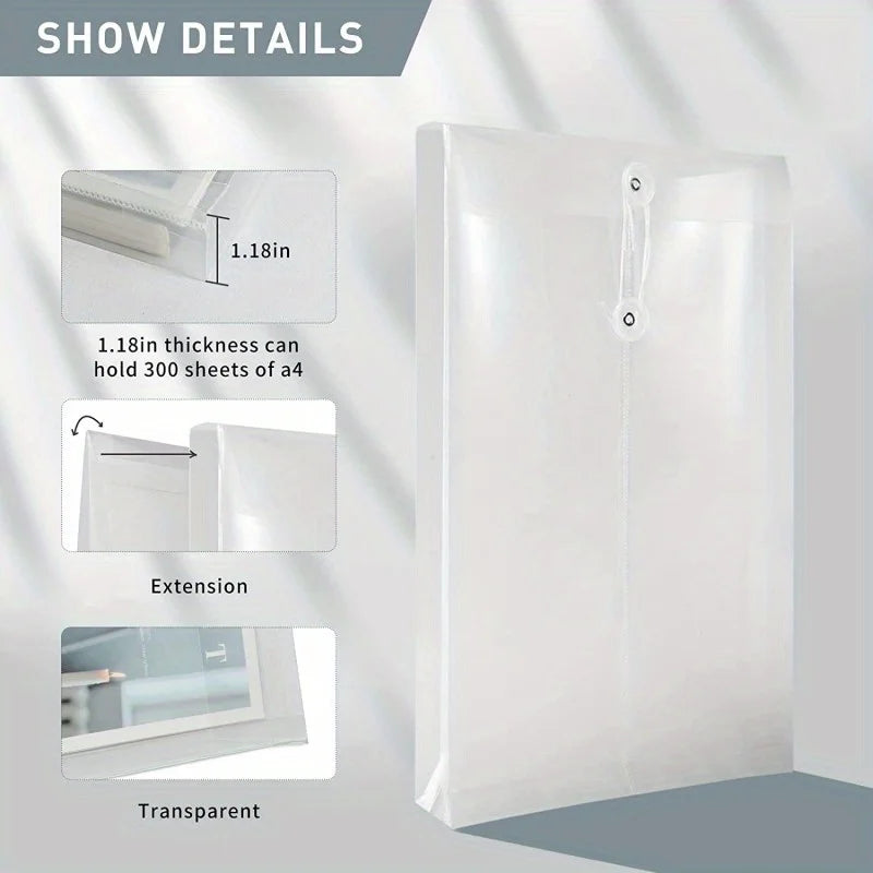 20 Pcs Envelopes With Cord Buckle,Super Thick A4 Size Plastic Folder With Extended Angle Braces,Reusable Clear Envelopes