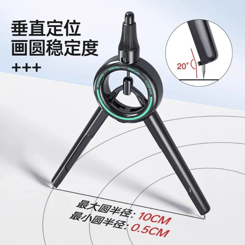Digital Display Push-button Compass, Multi-Functional Drawing Tool,ABS Integrated Ruler & Compass, with Scale,Primary Students