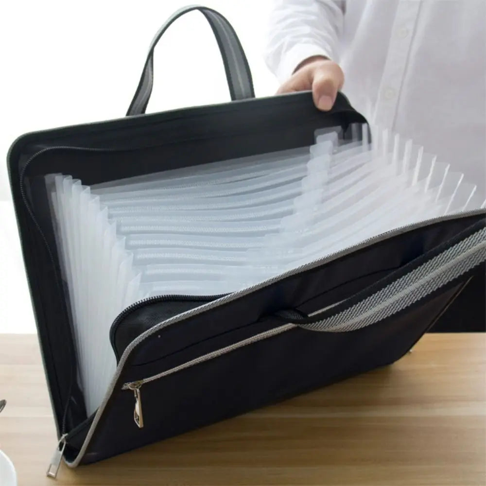 Versatile Canvas A4 Documents File Bag Large Capacity Double Zipper Accordion Folder 12-Layer Business Briefcase