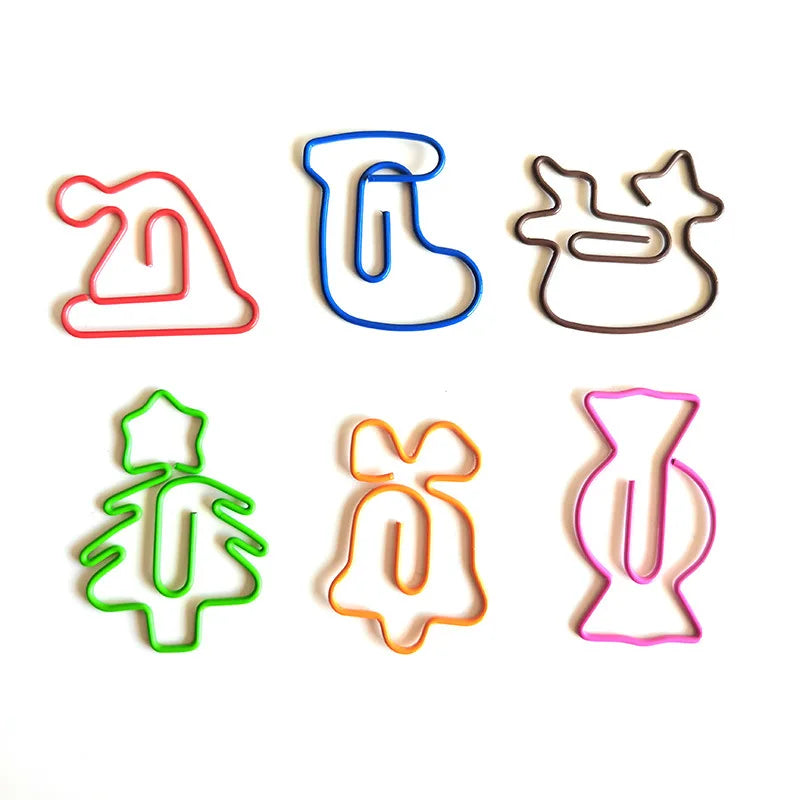 50/30pcs Christmas Tree Metal Material Bell Elk Shape Paper Clips Funny Kawaii Bookmark Office School Stationery Marking Clips