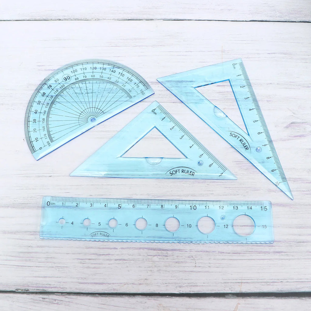 4Pcs Flexible Bendable Rulers Set Student School Supplies Geometry Tool Kit with Straight Ruler Protractor