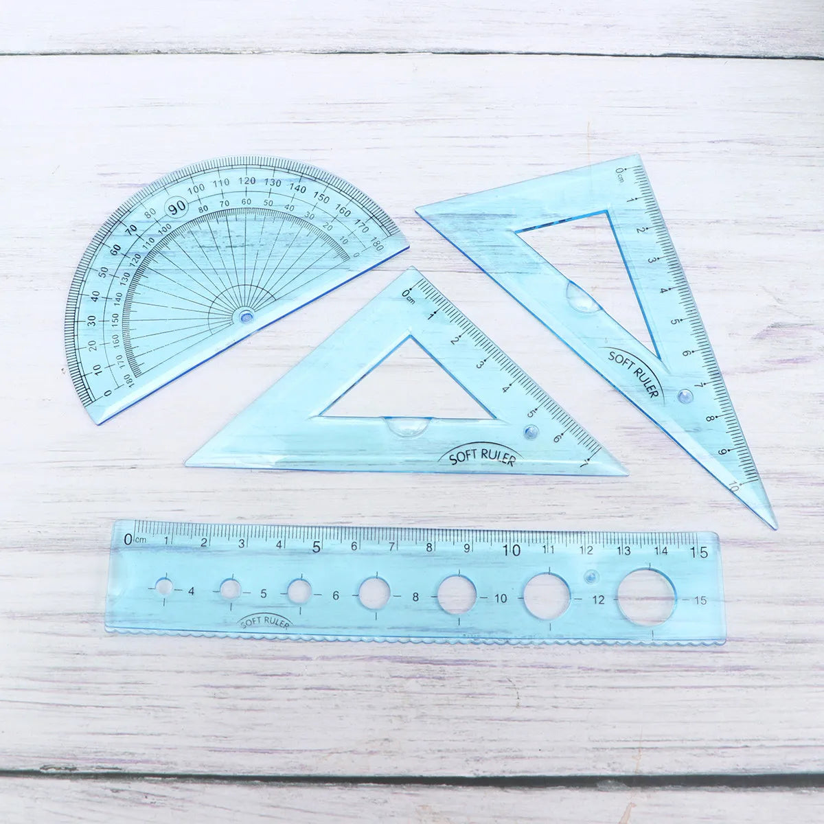 4Pcs Flexible Bendable Rulers Set Student School Supplies Geometry Tool Kit with Straight Ruler Protractor