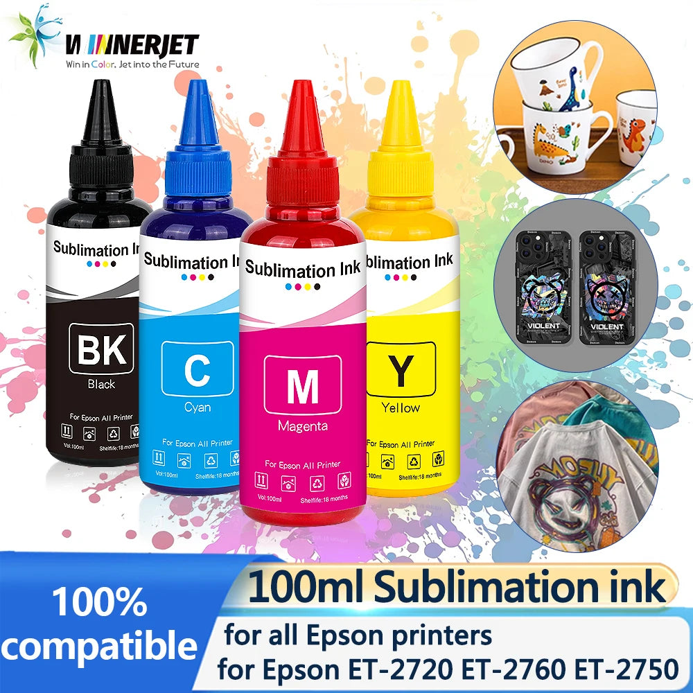 100ml Sublimation Ink 4 Colors/Set for Epson All Printer ET-3700 ET-3800 ET-3850 ET-4800 ET-4810 ET-4850 ET-7700 Printer Ink