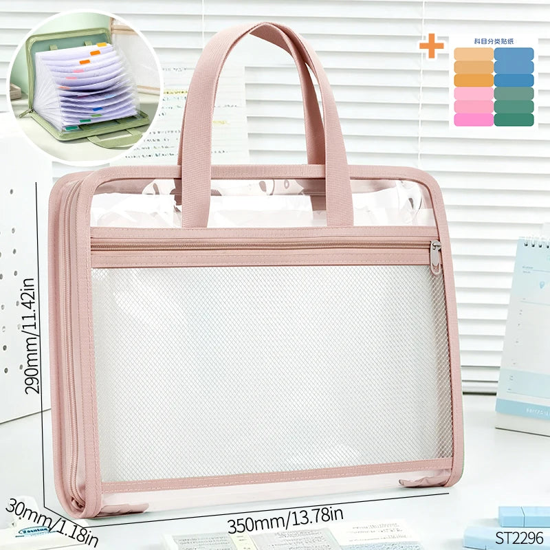 13 Layers A4 Transparent Handheld Accordion File Folder With Label Student Office Paper Organizer