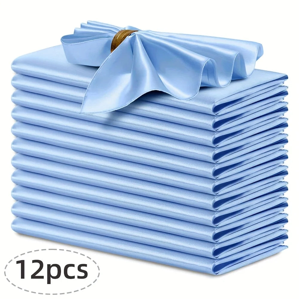 12pcs Silky Satin Dinner Napkins 30x30cm Polyester Square Table Napkins for Wedding Banquet Restaurant Birthday Party Decor