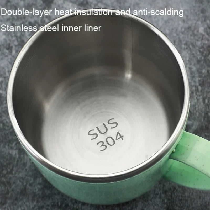 Simple Solid Color Stainless Steel Mug Wheat Straw Element Small Water Cup Children's Household Anti-scalding Drinking Water Cup