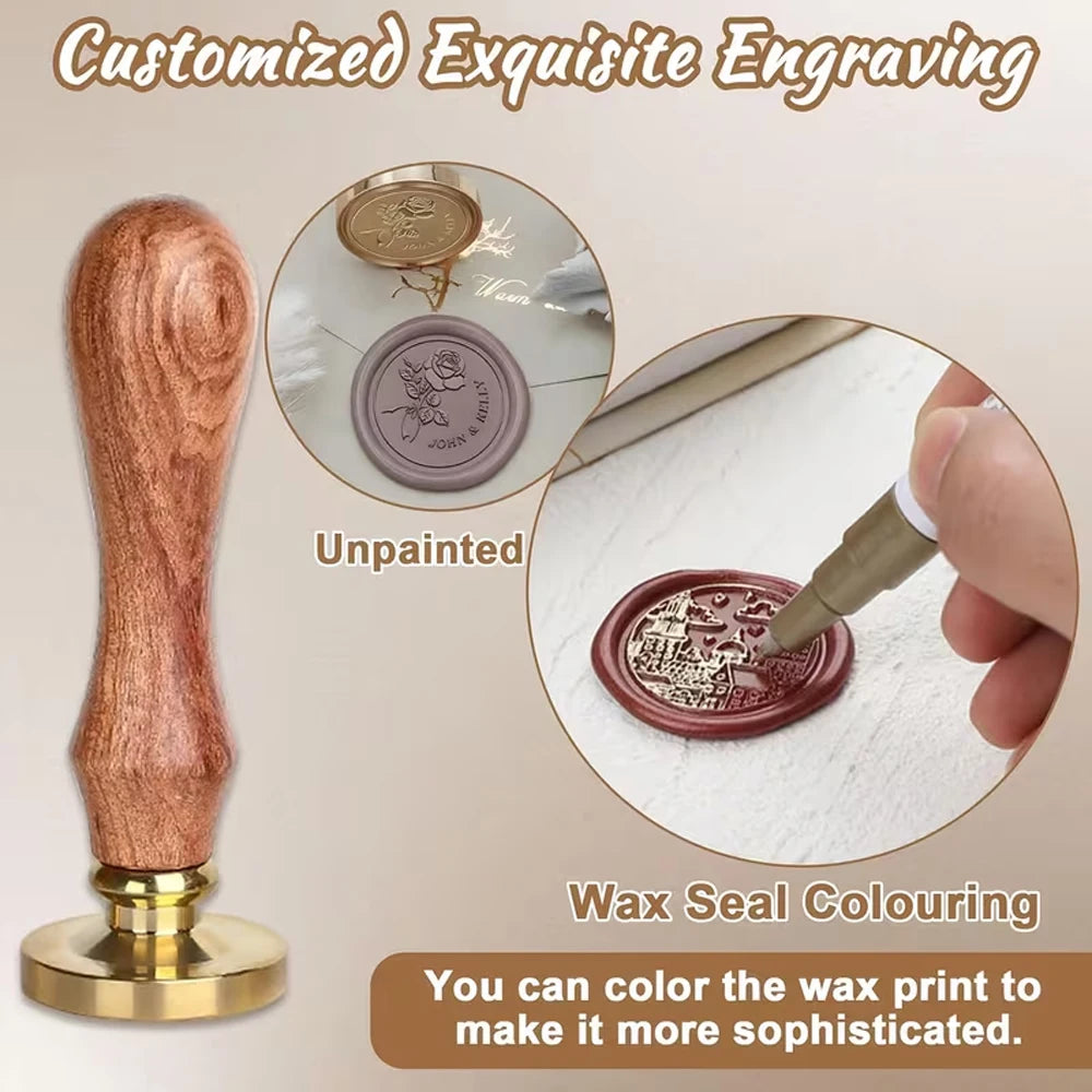 Custom Brass Wax Seal Stamp Personalized LOGO 25/30/40/50mm Round/Square Wax Sealing Head For Wedding Invitation Card Decor Seal