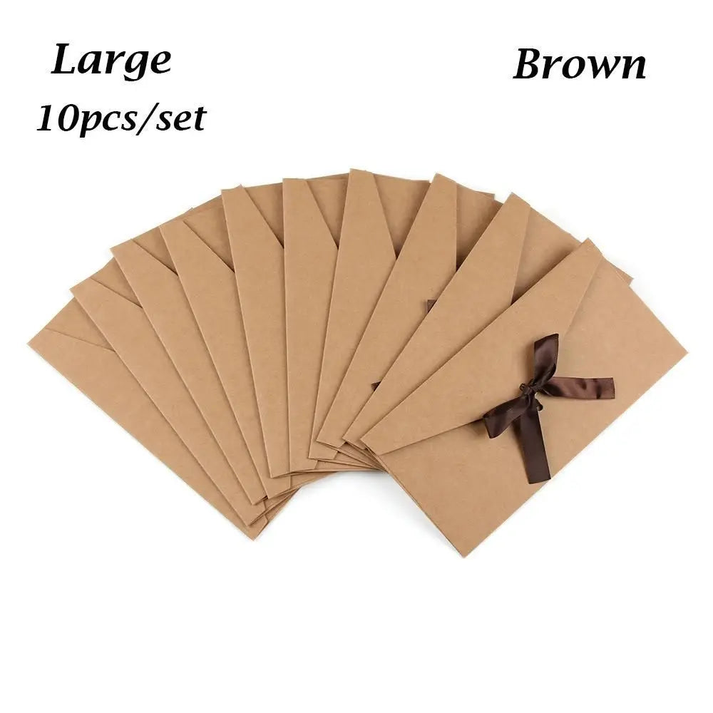 10 Pcs/set Envelope Pearlescent Paper Bow Thicken Ribbon Retro Creative Color Stationery Wedding Invited Gift High Quality