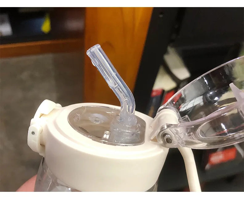 DIY 400MLSchool Bottle Plastic Customize Print Name Kid's Children Cup Straw Tube Ring Handle Easy Take Food Safety Material