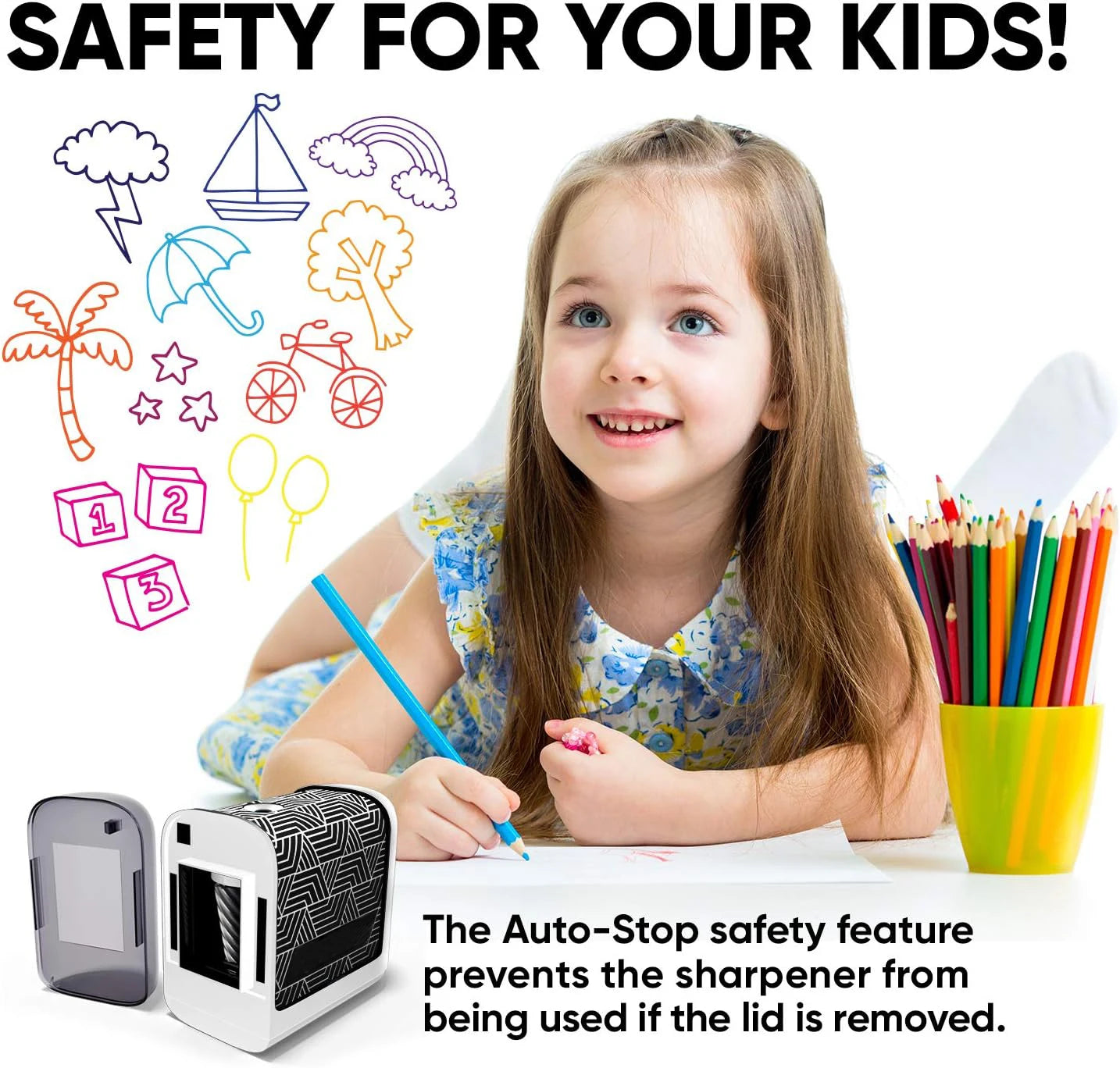 Battery-Operated Electric Pencil Sharpener for Kids, School, Home, Office - For No. 2 Pencils and Colored Pencils