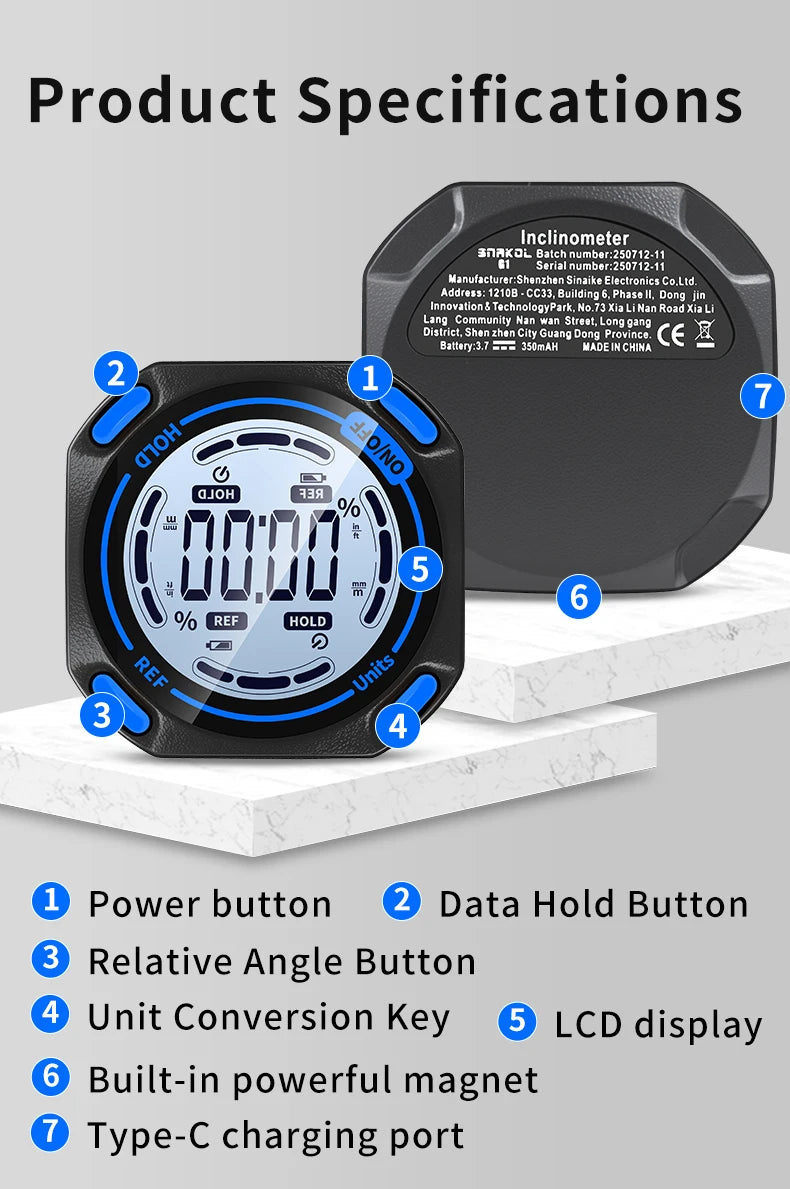 SNAKOL Mini Angle Gauge Magnetic Protractor Digital Inclinometer Angle Finder Level Box With Magnes and Backlight
