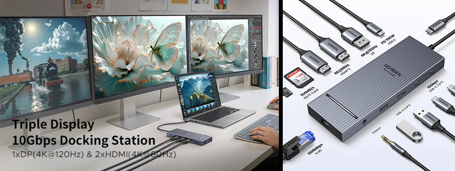 UGREEN 10Gbps USB C HUB 4K60Hz Type-C to HDMI RJ45 PD100W SD&TF USB Adapter for Macbook iPad Samsung Laptop Accessories Docking