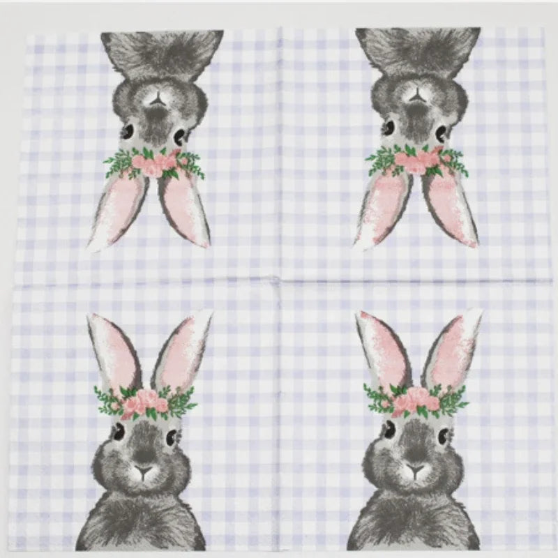 20pcs 25cm 2-Ply Easter Bunny Element Colorful Napkins Plaid Square Napkins Party Decoration Paper Placemats Pink Ears Paper