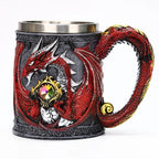 Valhalla Viking Stainless Steel Nordic Viking Barrel Dragon Boat Warrior Horn Skull Beer Mug Tankard Stein Cup 400 ML