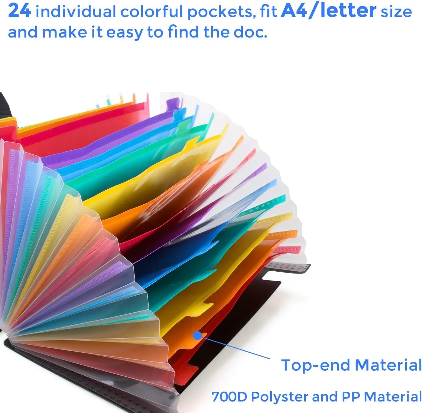 12/24Pockets Expanding File Folder A4 Size Filing Folder Organizer Large Capacity Portable Accordian File Box For Classroom Offi