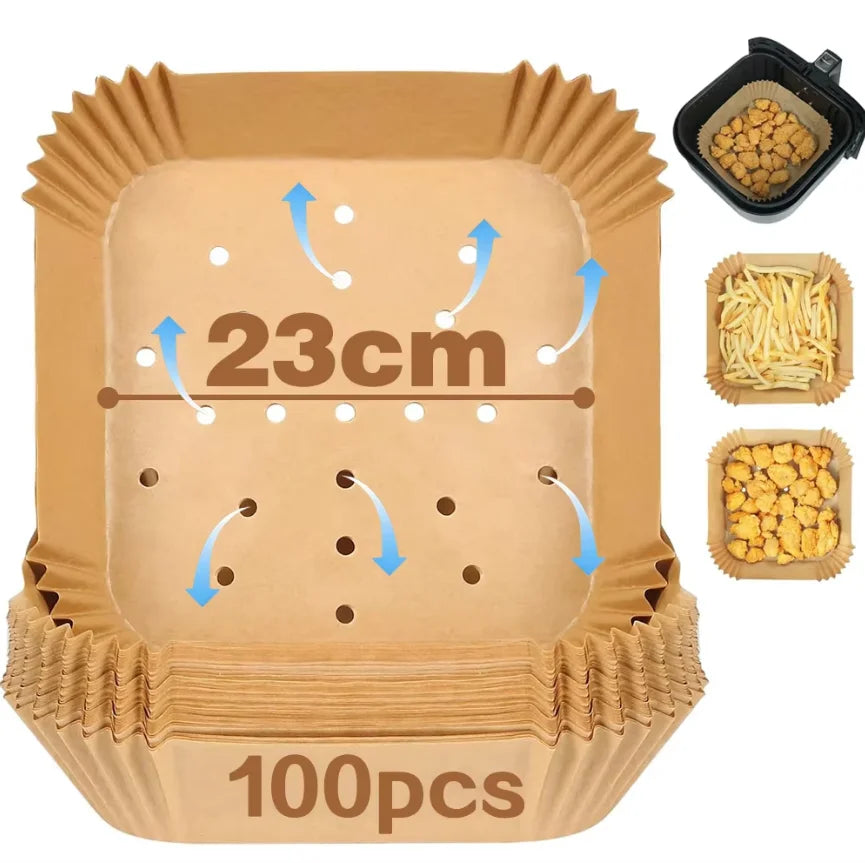 Large Air Fryer Disposable Paper Liners Nonstick 23cm Oven Airfryer Parchment Baking Paper for Ninja COSORI Grill Cooking Basket