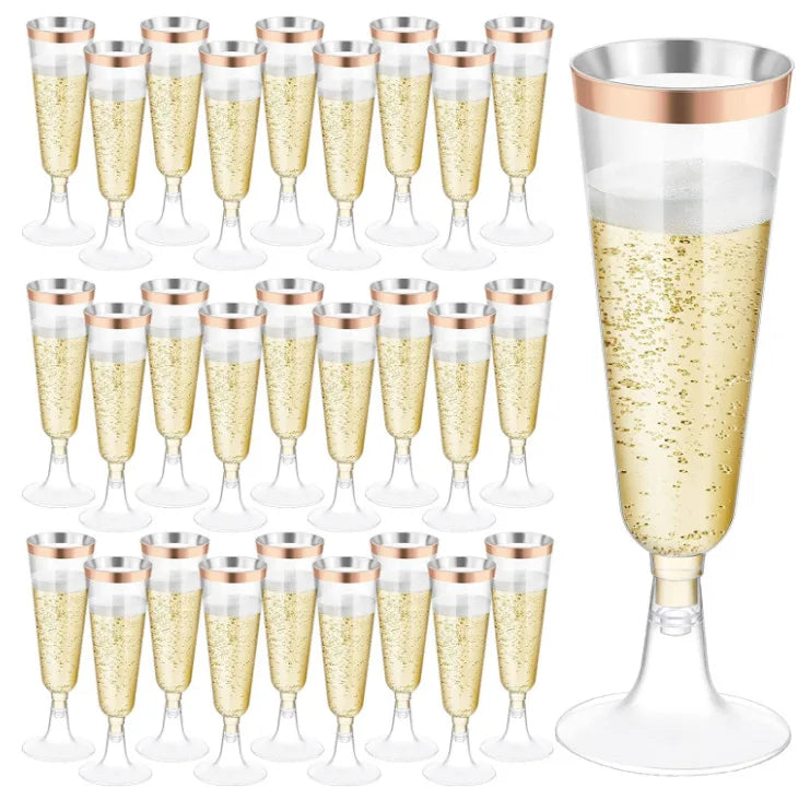50pcs 5OZ Disposable Wine Cup Party  Plastic Champagne Flutes Cocktail Strawberry Toasting Glass for Wedding Bar Party Camping