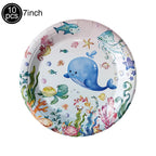 Ocean Sea Birthday Party Tableware Turtle Whale Print Plates Napkins Cups for Baby Shower Ocean Party Birthday Decorations