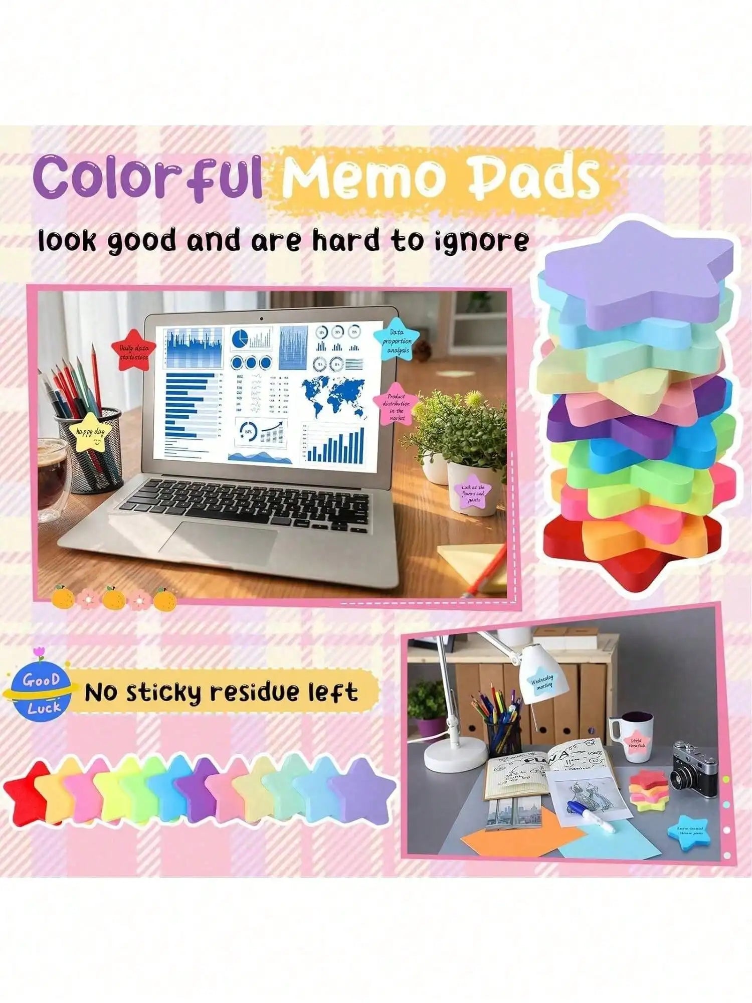 Star-Shaped Fluorescent Sticky Notes, 8 Colors, 30 Sheets Per Pack, Suitable For Office Supplies, Notebooks, Desk Accessories, Back To School Season