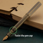 1Pc Brass Fountain Pen, 0.5mm Nib, Heavy Metal Feel, for Business and Office Use, Rotating Cap, Mini Short Style, Includes Ink Absorber, 2.6mm Caliber, for Students/Office, Holiday Gifts, Valentine's Day, Back-To-School Seaso