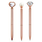 3-9pcs Rose Golden Metal Ballpoint Pen Set, Pearl Quicksand Crown, Love Artificial Diamond,School&Office Supply Gifts,Weddings