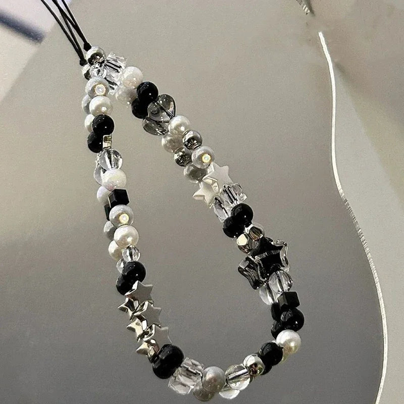Korean Cute Star Pearl Beaded Phone Chain Hanging Cord Phone Charms Phone Strap Summer Handmade Mobile Lanyard Jewelry Gift