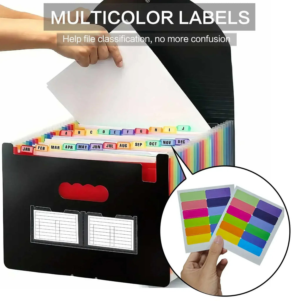 Durable Waterproof 13/25 Grid Accordion File Organizer Three-Side Sealed Flap Office Document Storage Bag