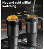 1200ML Extra Large Ceramic Tumbler Drinkware Stainless Steel Water Bottle Insulated Vacuum Flask Straw & Handle Leakproof