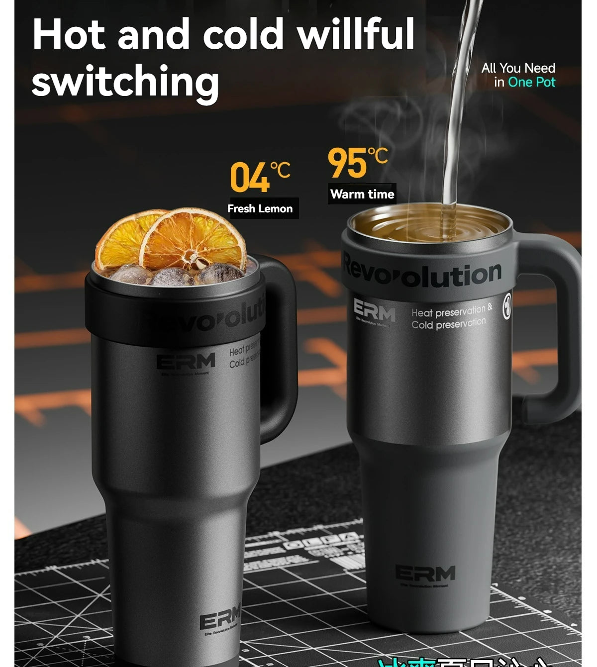 1200ML Extra Large Ceramic Tumbler Drinkware Stainless Steel Water Bottle Insulated Vacuum Flask Straw & Handle Leakproof