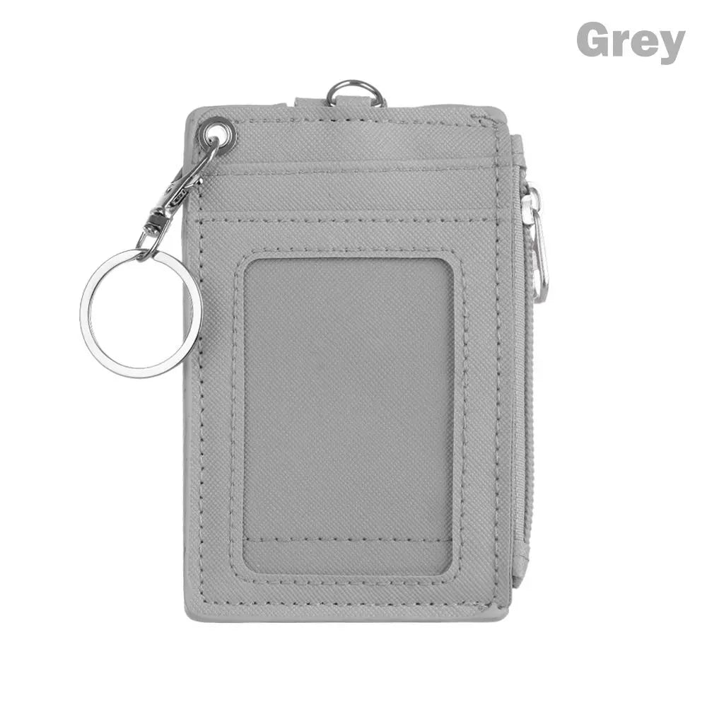 Portable Leather Business ID Card Credit Badge Holder Coin Purse Wallet Keychain