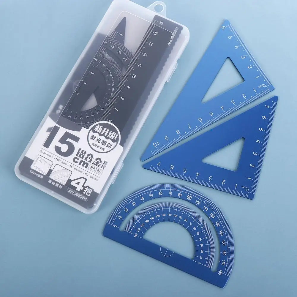 Durable Students Geometry School Maths Compass Metal Rulers Aluminium Ruler Set Examination Stationery Drafting Supplies