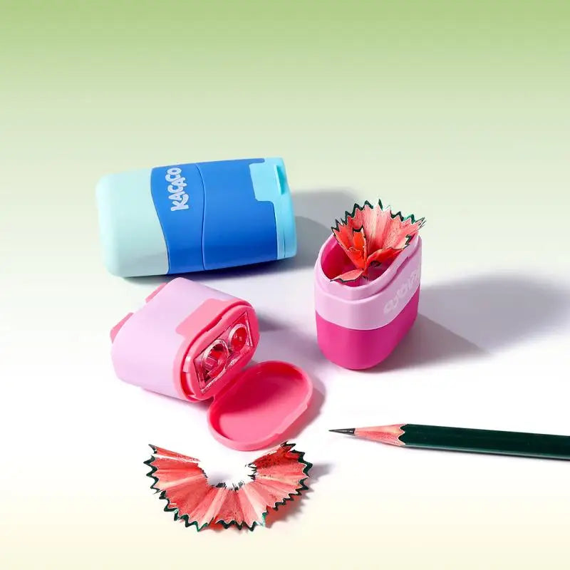 M&G Pencil Sharpener with Eraser Two in One Double Hole Designing Student Pencil Eraser Less Crumbs Clean Replaceable Core