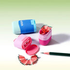 M&G Pencil Sharpener with Eraser Two in One Double Hole Designing Student Pencil Eraser Less Crumbs Clean Replaceable Core