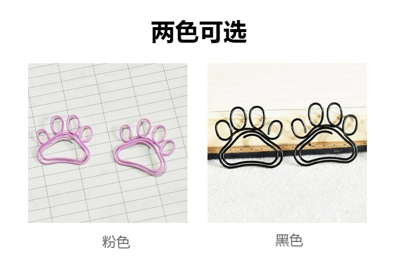 20pcs Cute Cat Claw Paper Clips Creative Pink Black Metal Paperclip Cartoon Bookmark Binder Office Stationery Binding Supplies