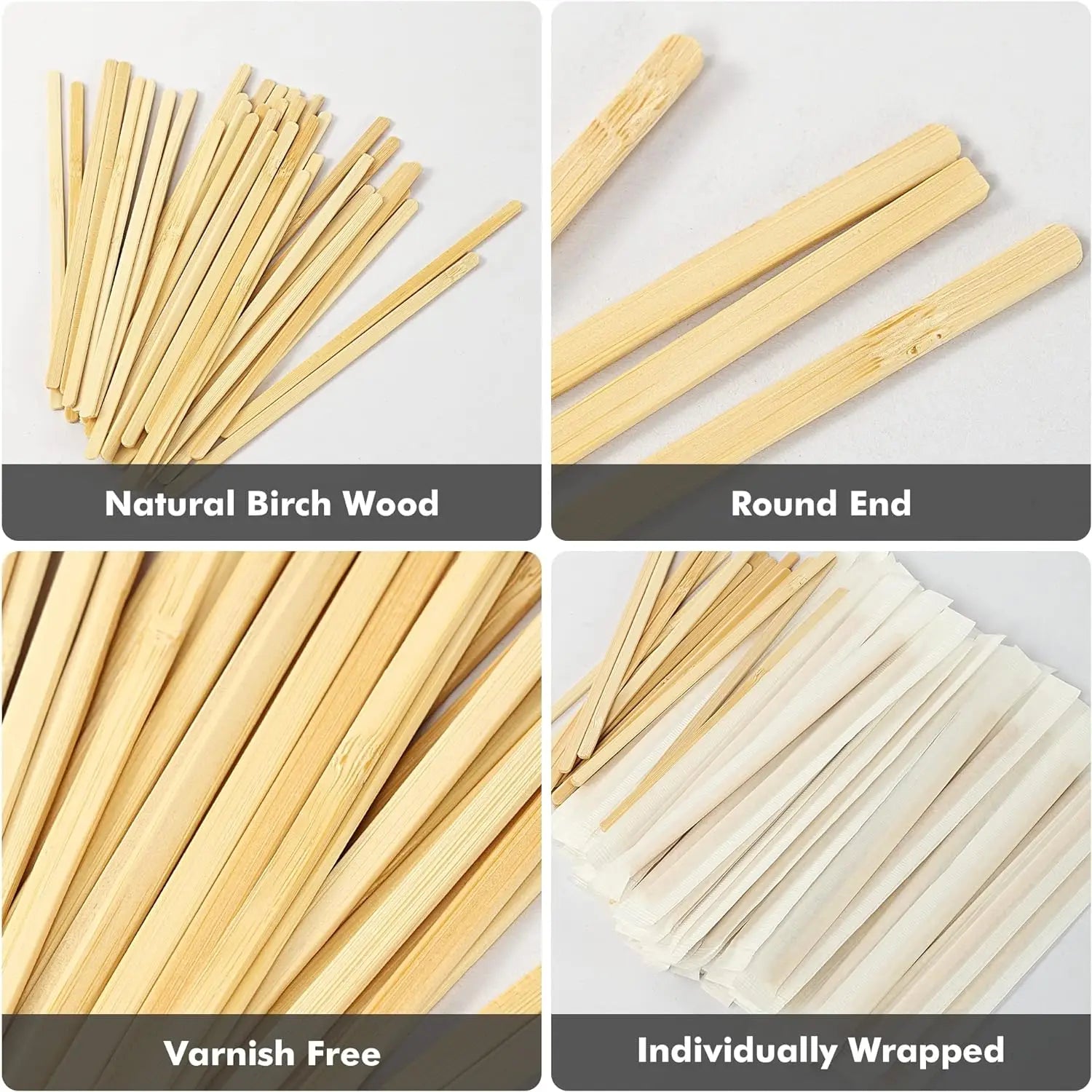 300/100pcs Wooden Coffee Stirrers Individually Wrapped Disposable Tea Drink Cocktail Mixer Swizzle Sticks Round End 5.5Inch Long